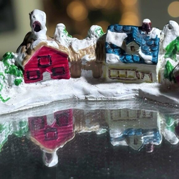 Vintage Artmark Wind-up Musical Ice Skating Village Scene Mirror Base Snowy Deco - Picture 5 of 6